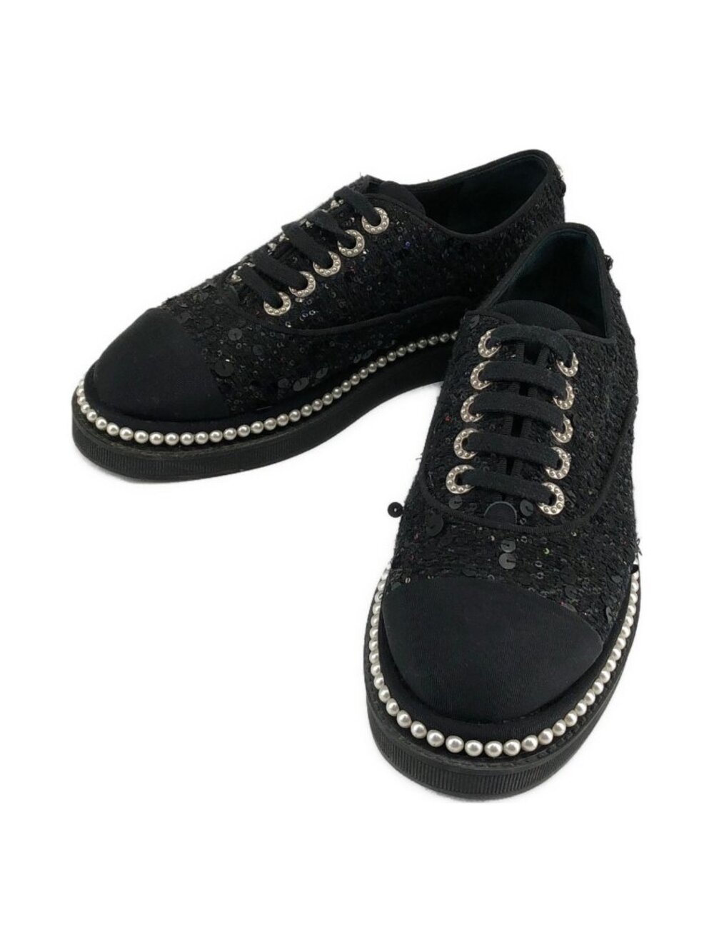 Chanel Sequin Pearl Sneakers Black